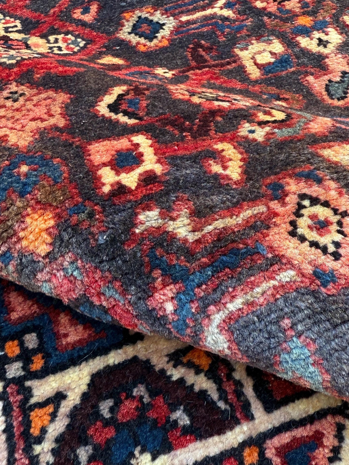 3.8x9.10 ft Vintage 1930s Anatolian: Hand Knotted Wool Village Carpet, Geometric Tribal Design