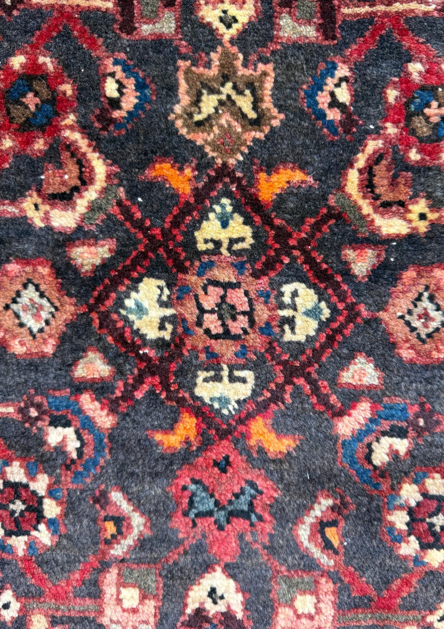 3.8x9.10 ft Vintage 1930s Anatolian: Hand Knotted Wool Village Carpet, Geometric Tribal Design