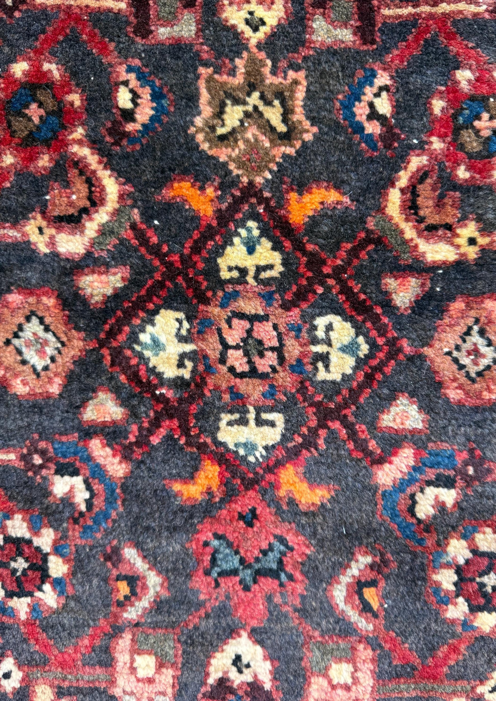 3.8x9.10 ft Vintage 1930s Anatolian: Hand Knotted Wool Village Carpet, Geometric Tribal Design