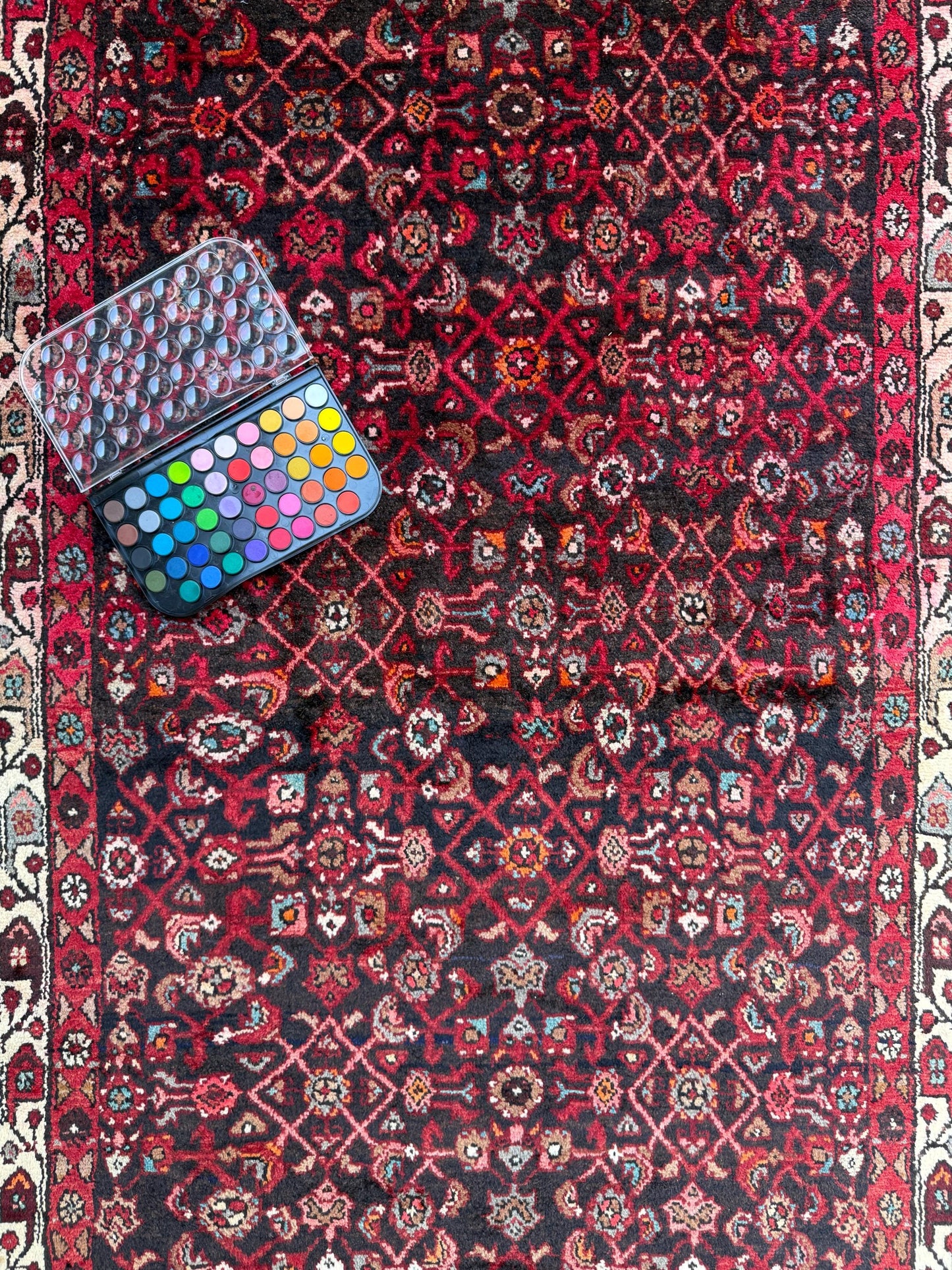 3.9x9.9 ft Vintage 1940s Anatolian Rug: Hand Knotted Wool Village Carpet, Geometric Tribal Design
