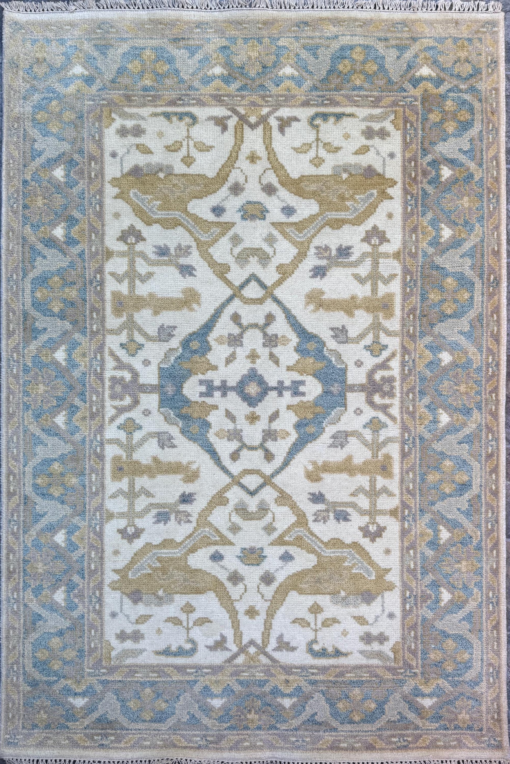 4x6 ft Hand-knotted Oushak Turkish Rug: Modern-Style Wool Carpet