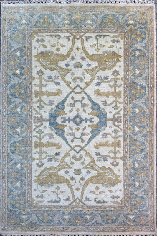 4x6 ft Hand-knotted Oushak Turkish Rug: Modern-Style Wool Carpet