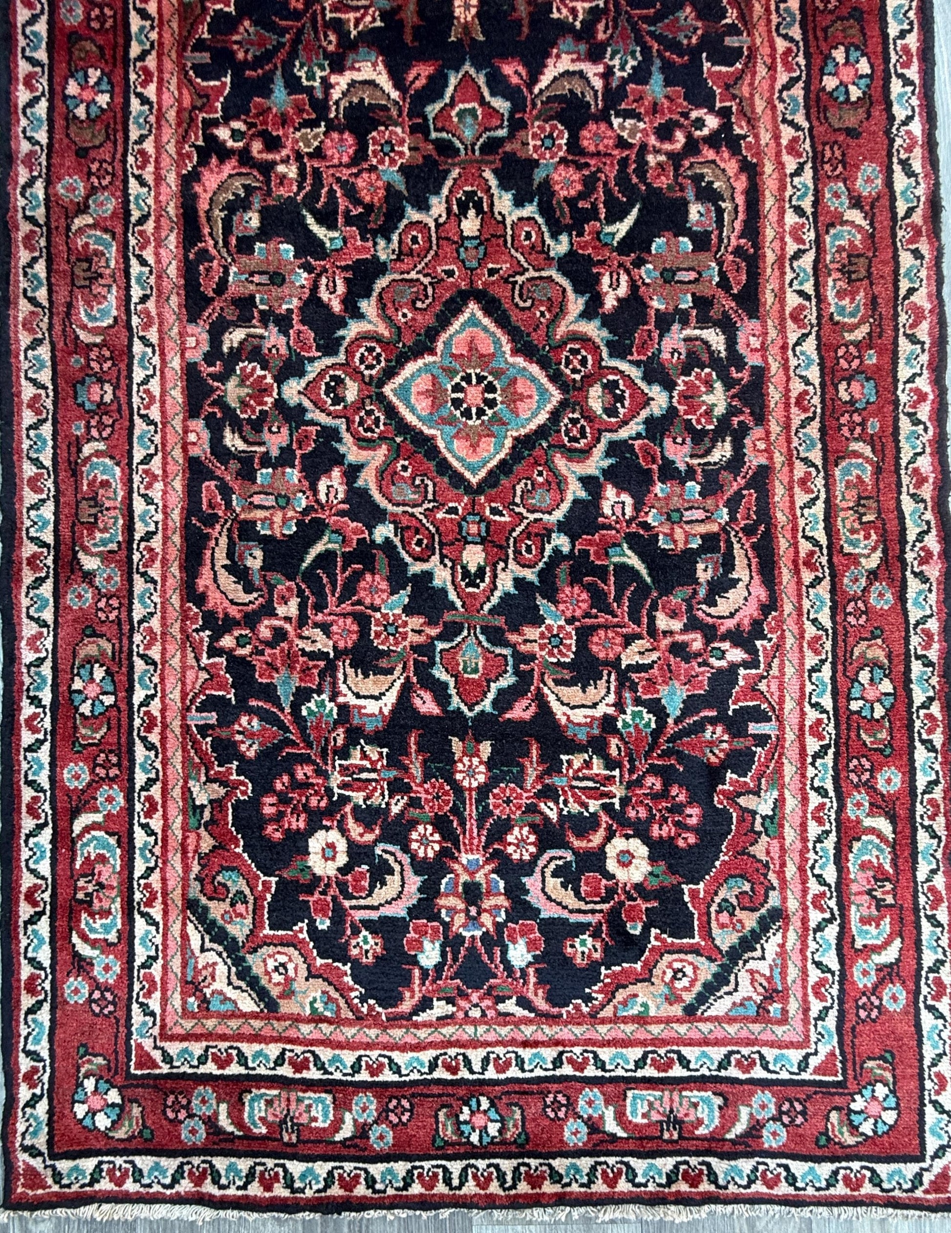 3.6x11 ft Vintage 1930s Runner Rug: Hand Knotted Wool Anatolian Tribal Carpet