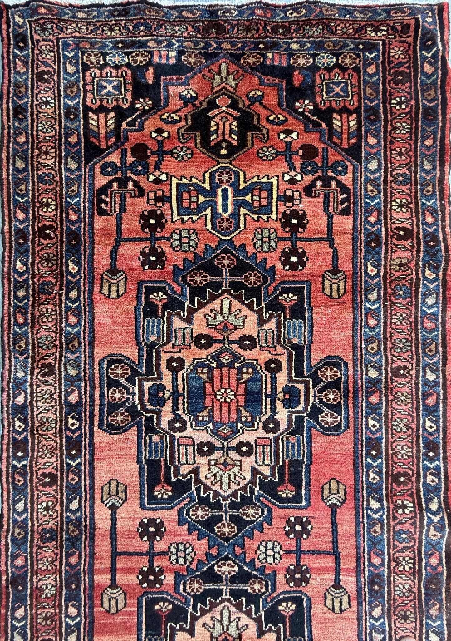 3.2x10.1 ft Vintage 1930s Runner Rug: Hand Knotted Wool Anatolian Farmhouse Village Carpet, Geometric Tribal Design