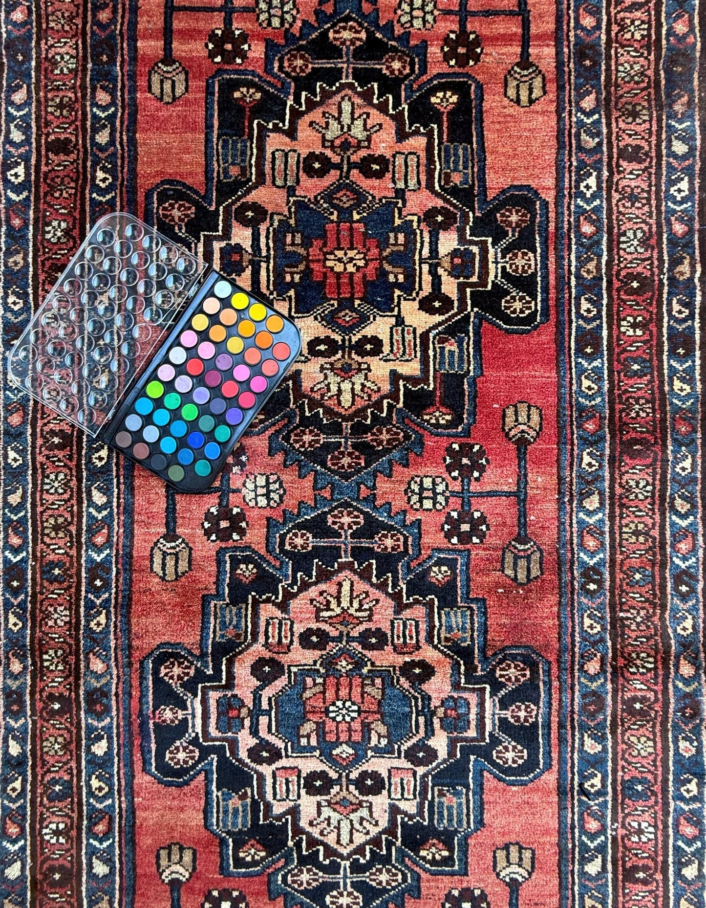 3.2x10.1 ft Vintage 1930s Runner Rug: Hand Knotted Wool Anatolian Farmhouse Village Carpet, Geometric Tribal Design