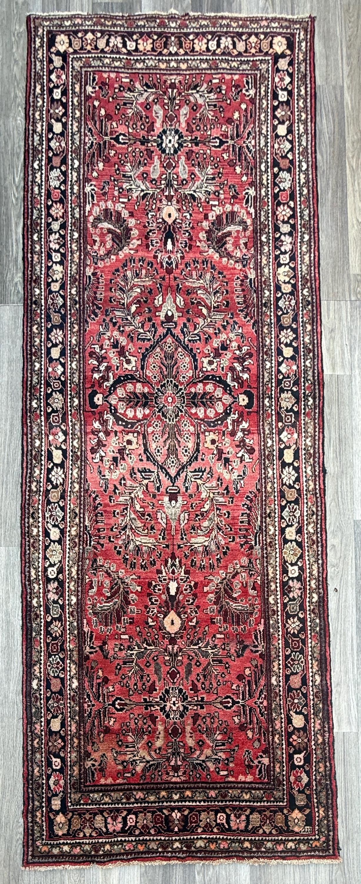 3.5x9.1 ft Vintage 1930s Rug: Authentic Anatolian Tribal Runner, Hand Knotted Wool Geometric Village Carpet
