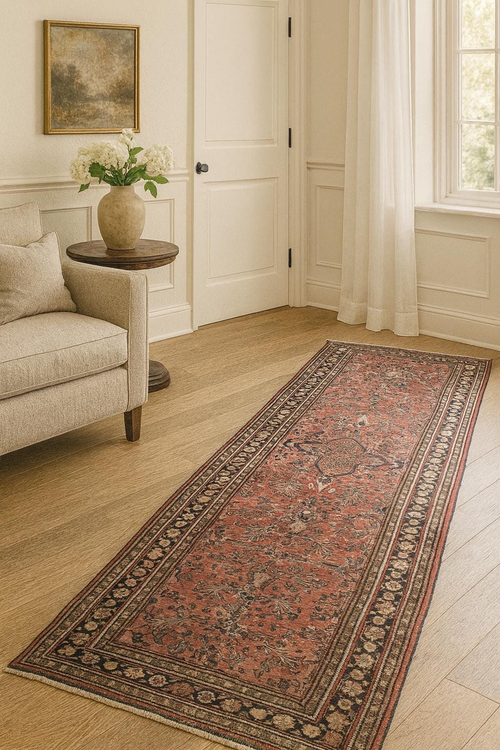 3.5x9.1 ft Vintage 1930s Rug: Authentic Anatolian Tribal Runner, Hand Knotted Wool Geometric Village Carpet