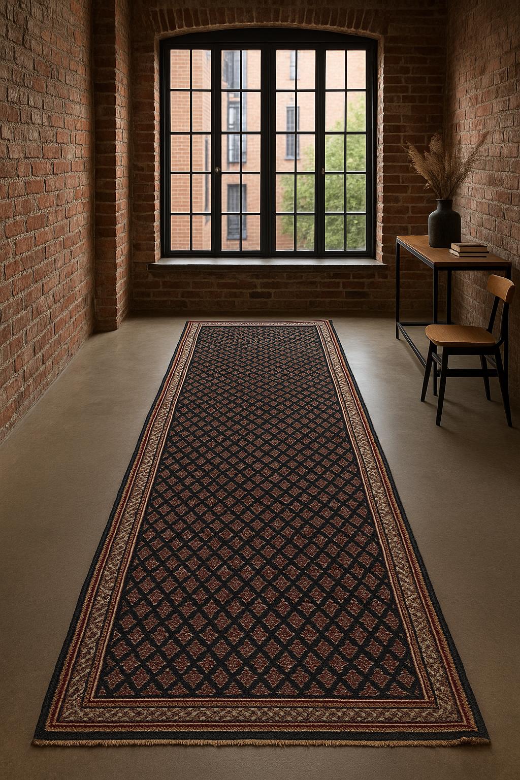 3.4x9.1 ft Vintage 1930s Runner Rug: Farmhouse Anatolian Village Carpet, Hand Knotted Wool Geometric Tribal Design