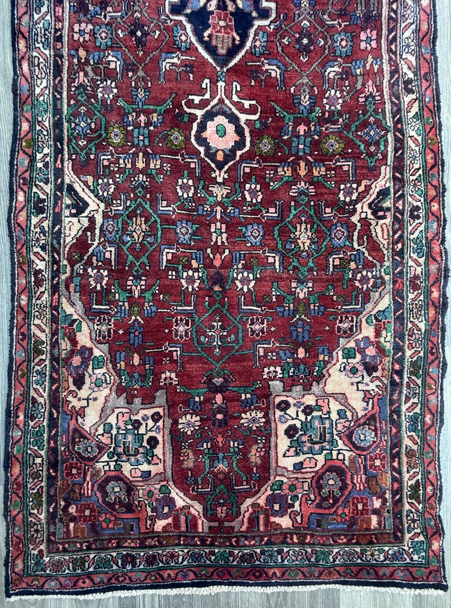 3.5x12.8 ft Vintage 1930s Runner Rug: Hand Knotted Wool Anatolian Carpet, Village Made Geometric Tribal Design