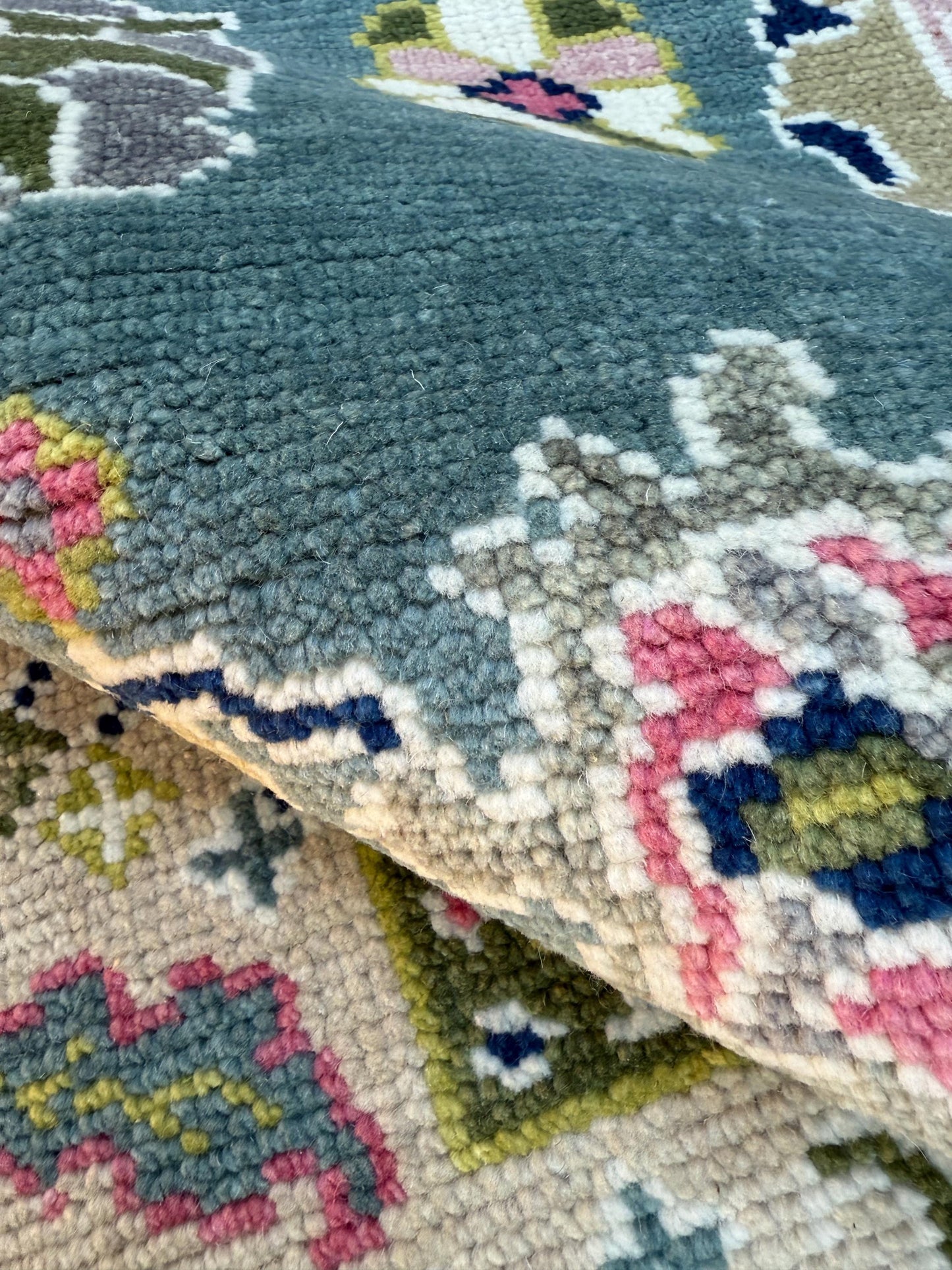 4x6.3 ft Hand-Knotted Wool Oushak Rug: Modern Bohemian Carpet