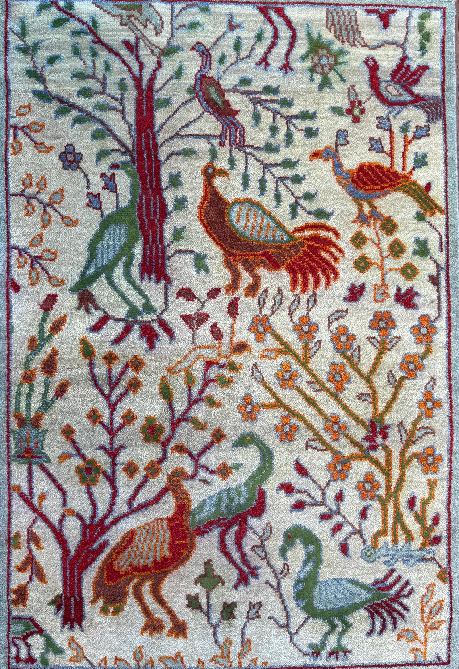 4x6 ft Handmade Oushak Wool Rug: Anatolian Tree of Life Design
