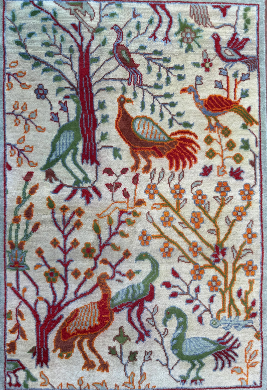 4x6 ft Handmade Oushak Wool Rug: Anatolian Tree of Life Design