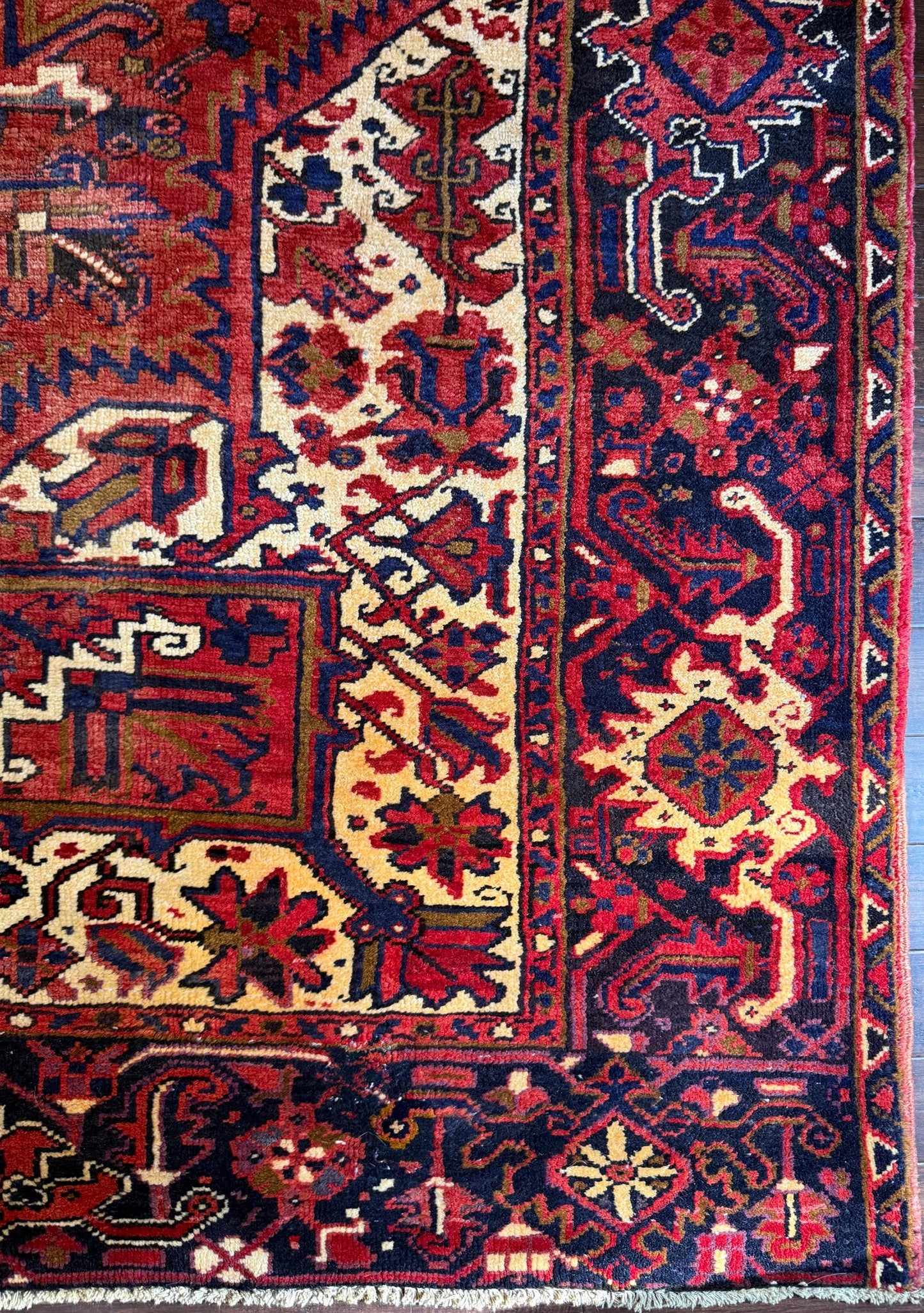 9x12 ft. Heriz Geometric Rug, 1930s Vintage Hand Knotted Wool Carpet, Large Oriental Area Rug