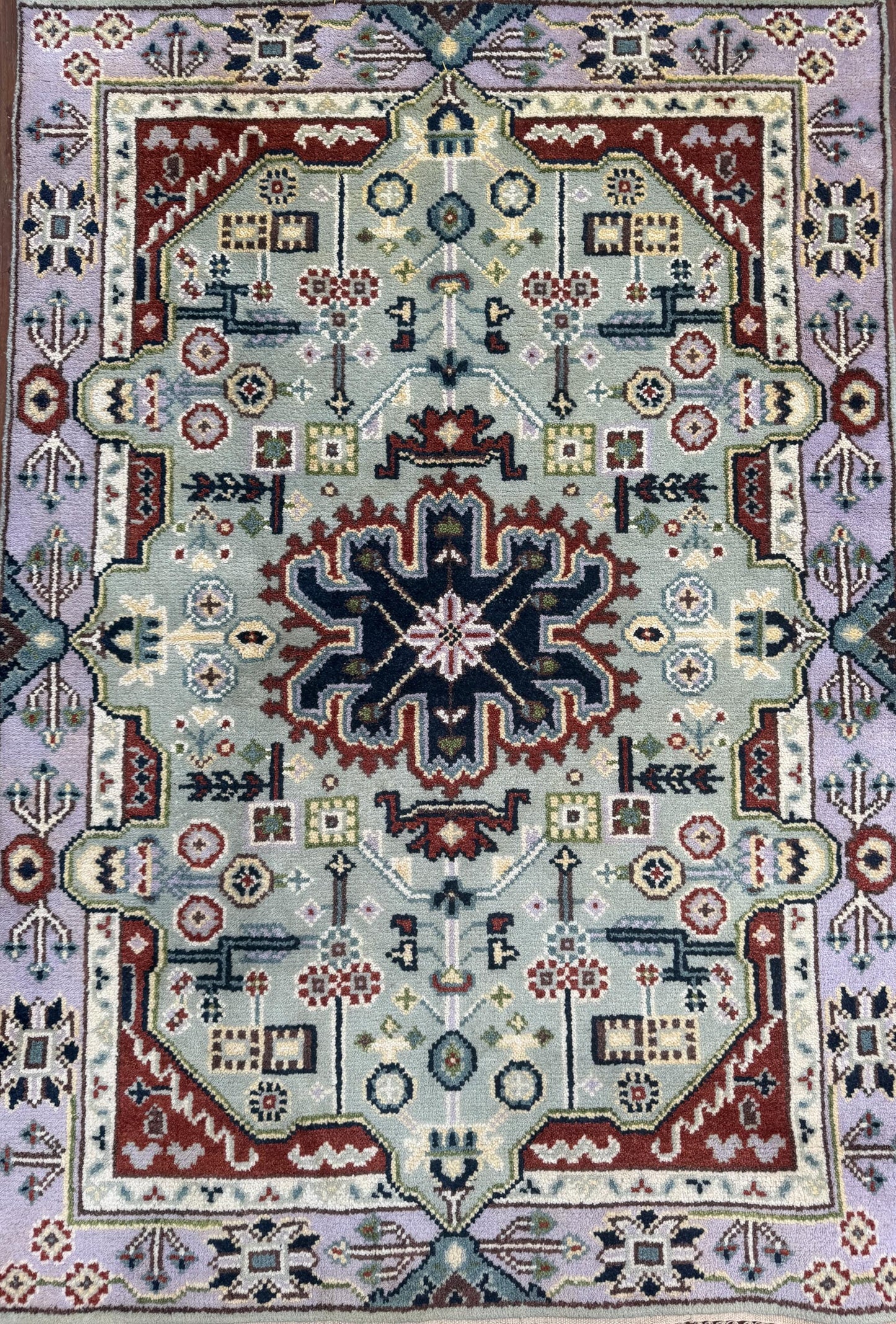 4x6 ft Handmade Heriz Oushak Rug: Modern Bohemian Wool Carpet