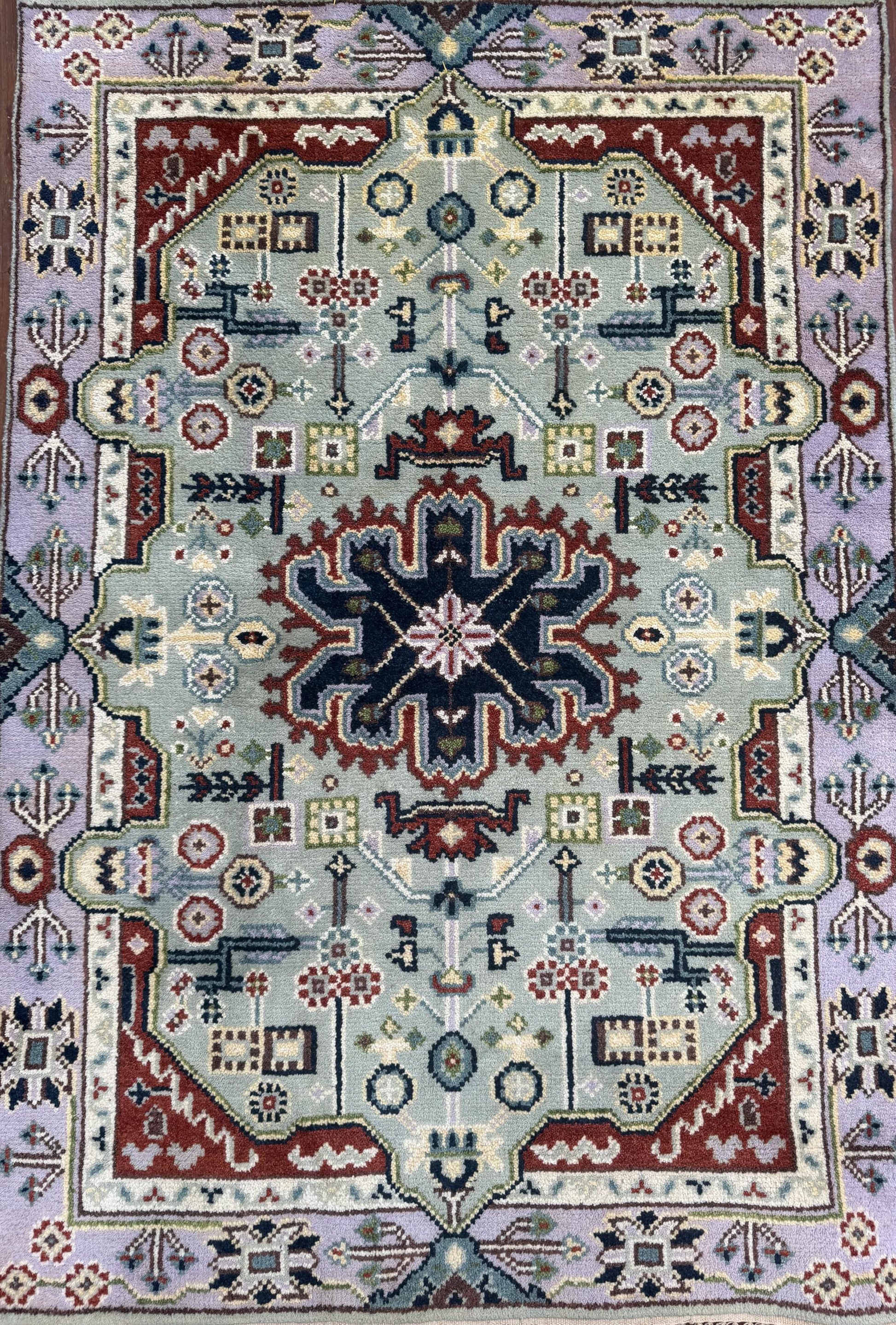 4x6 ft Handmade Heriz Oushak Rug: Modern Bohemian Wool Carpet