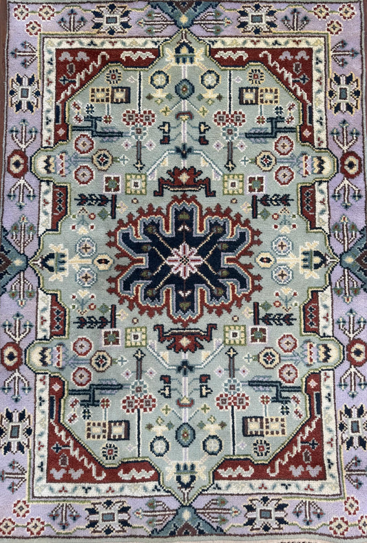 4x6 ft Handmade Heriz Oushak Rug: Modern Bohemian Wool Carpet