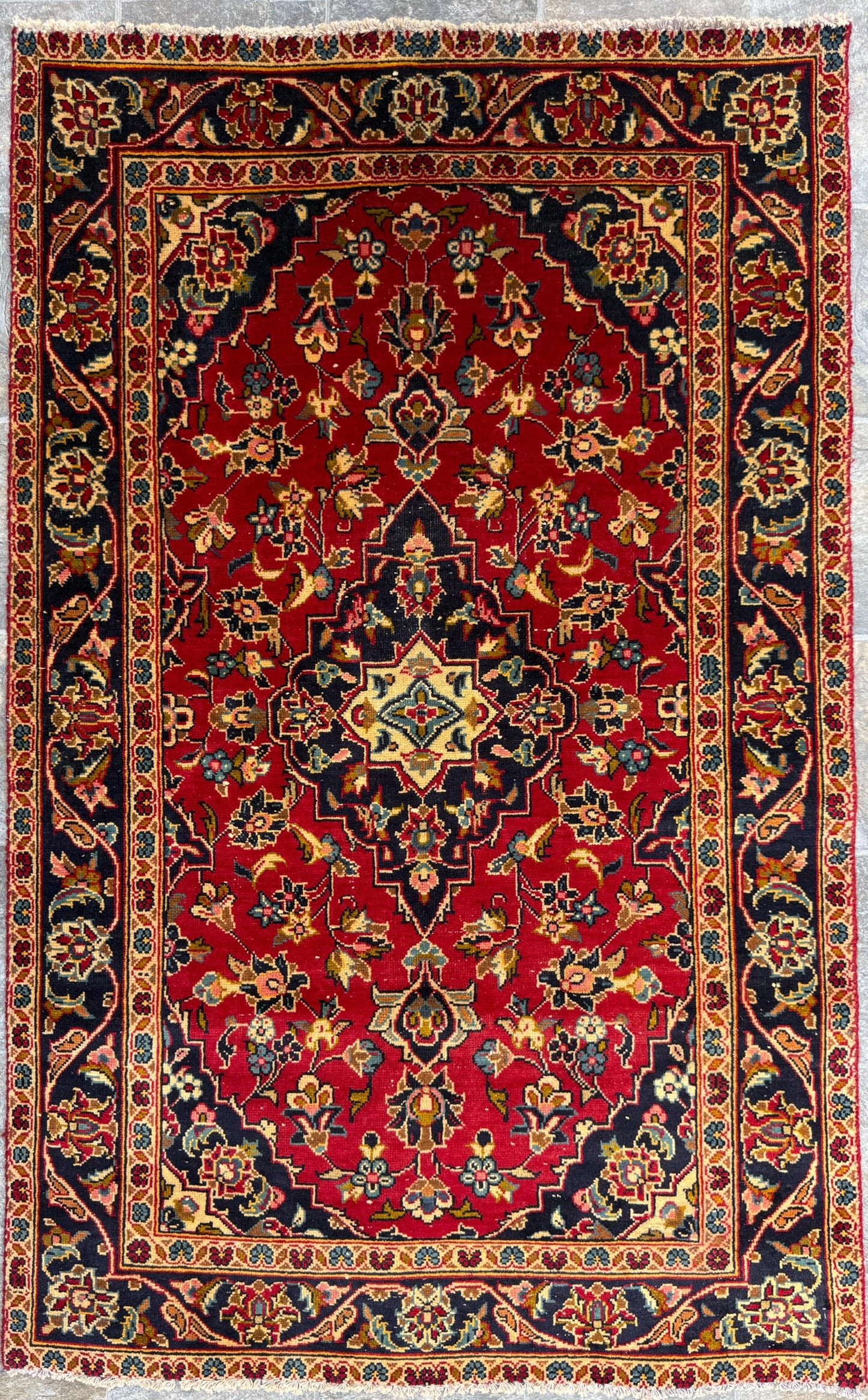 3x4 ft Vintage Wool Rug: 1930s Hand-Knotted Geometric Farmhouse Accent