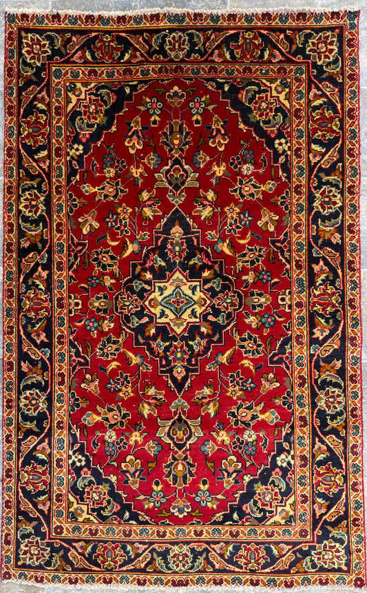 3x4 ft Vintage Wool Rug: 1930s Hand-Knotted Geometric Farmhouse Accent