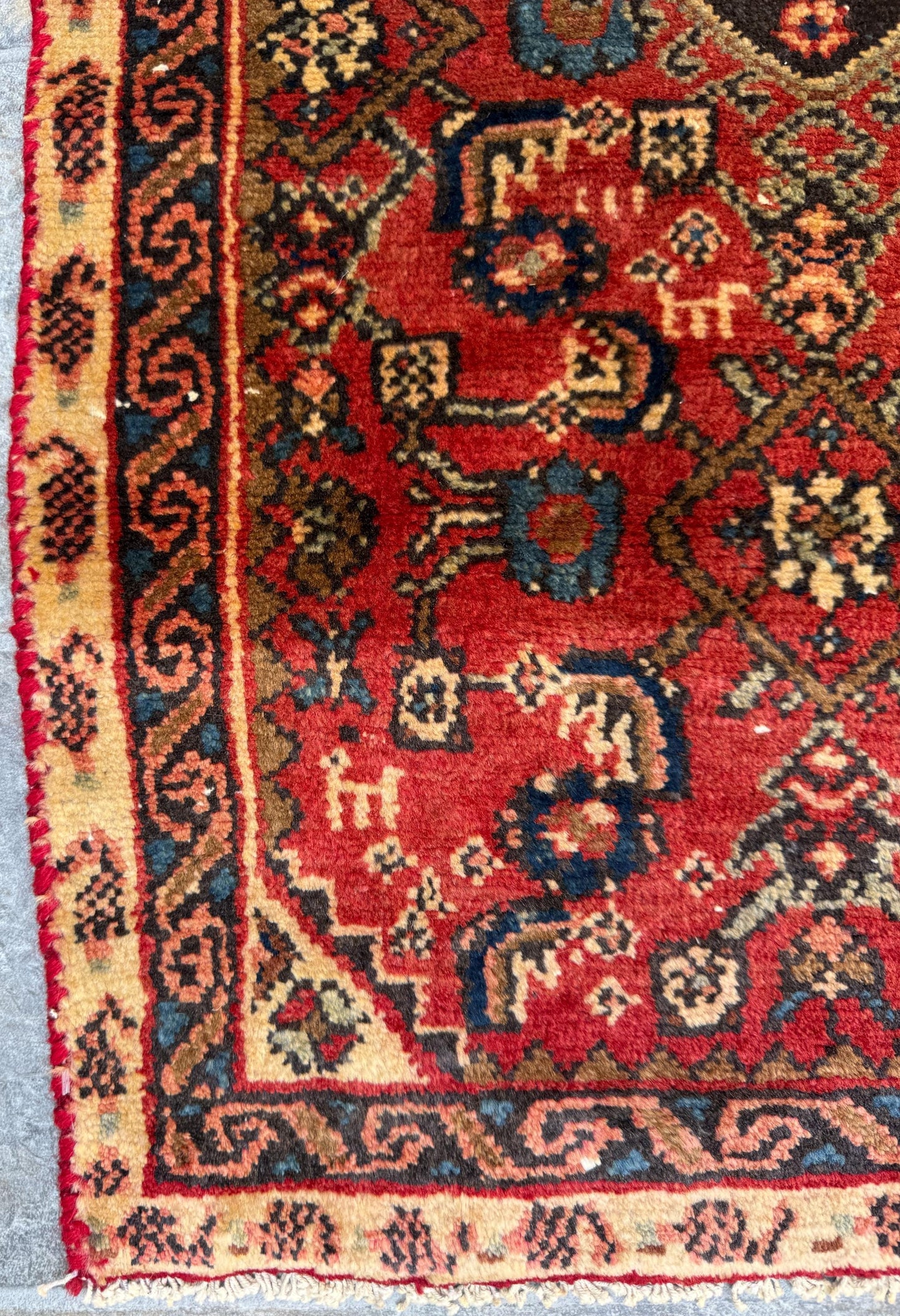 2x3 ft Vintage Village Rug: Hand Knotted Wool Geometric Carpet