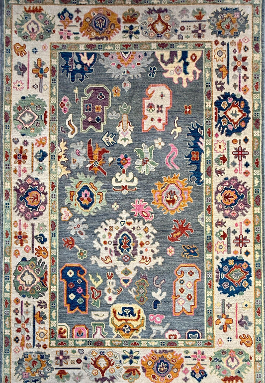 6x9 ft Oushak Hand Knotted Rug: Bohemian Wool Carpet