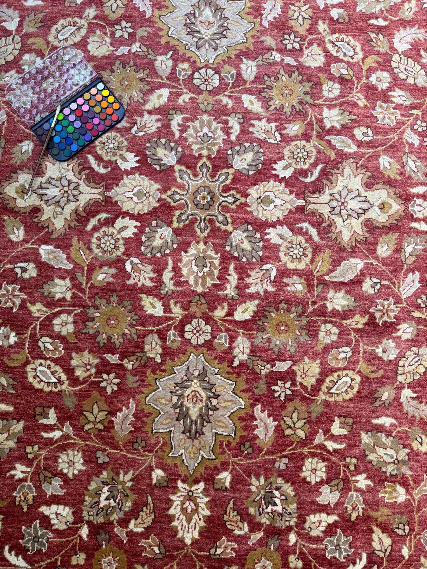 9x12 ft Tabriz Rug Oushak Style: Hand Knotted Wool Carpet with Rust & Olive Floral Design