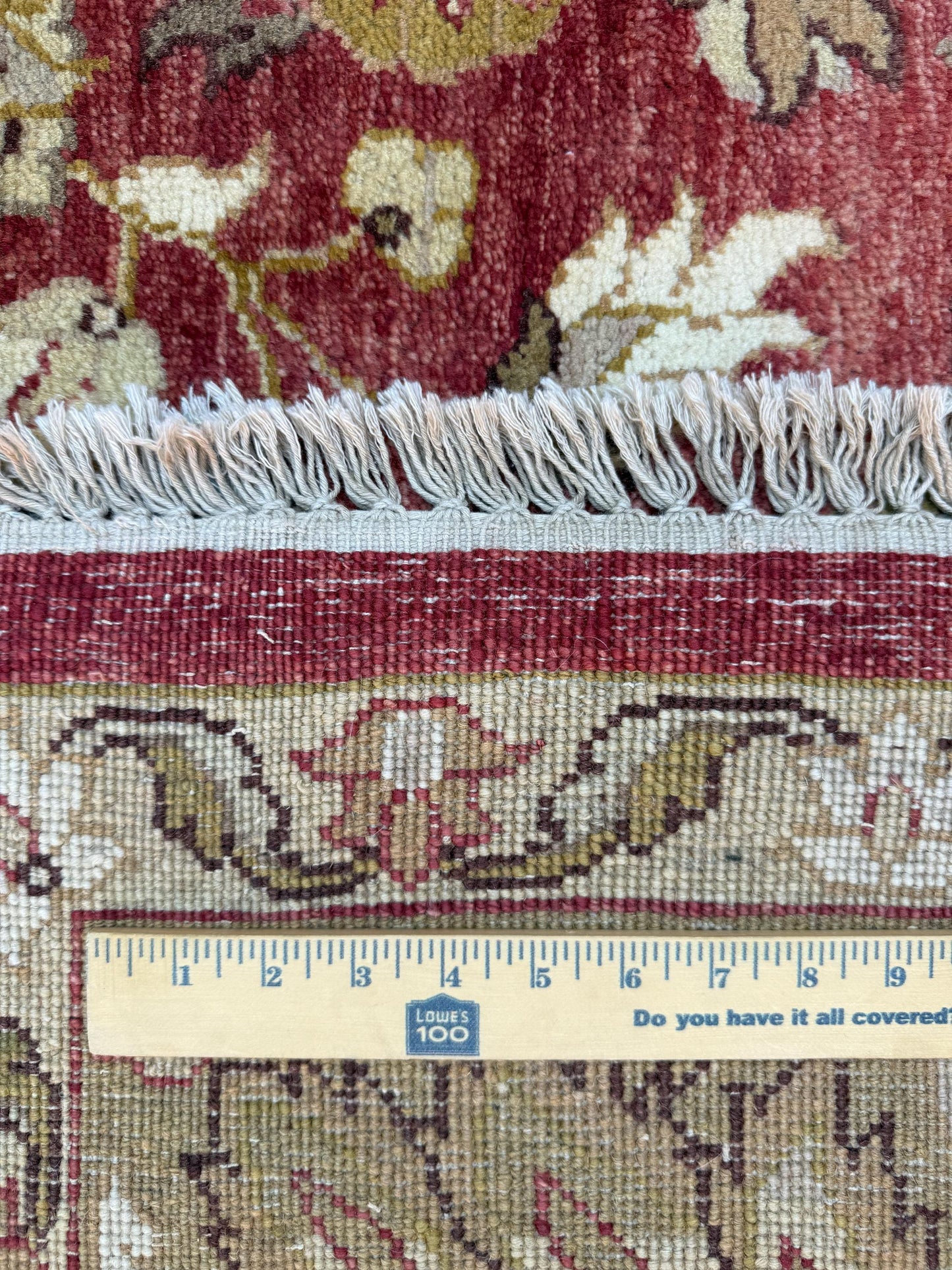9x12 ft Tabriz Rug Oushak Style: Hand Knotted Wool Carpet with Rust & Olive Floral Design