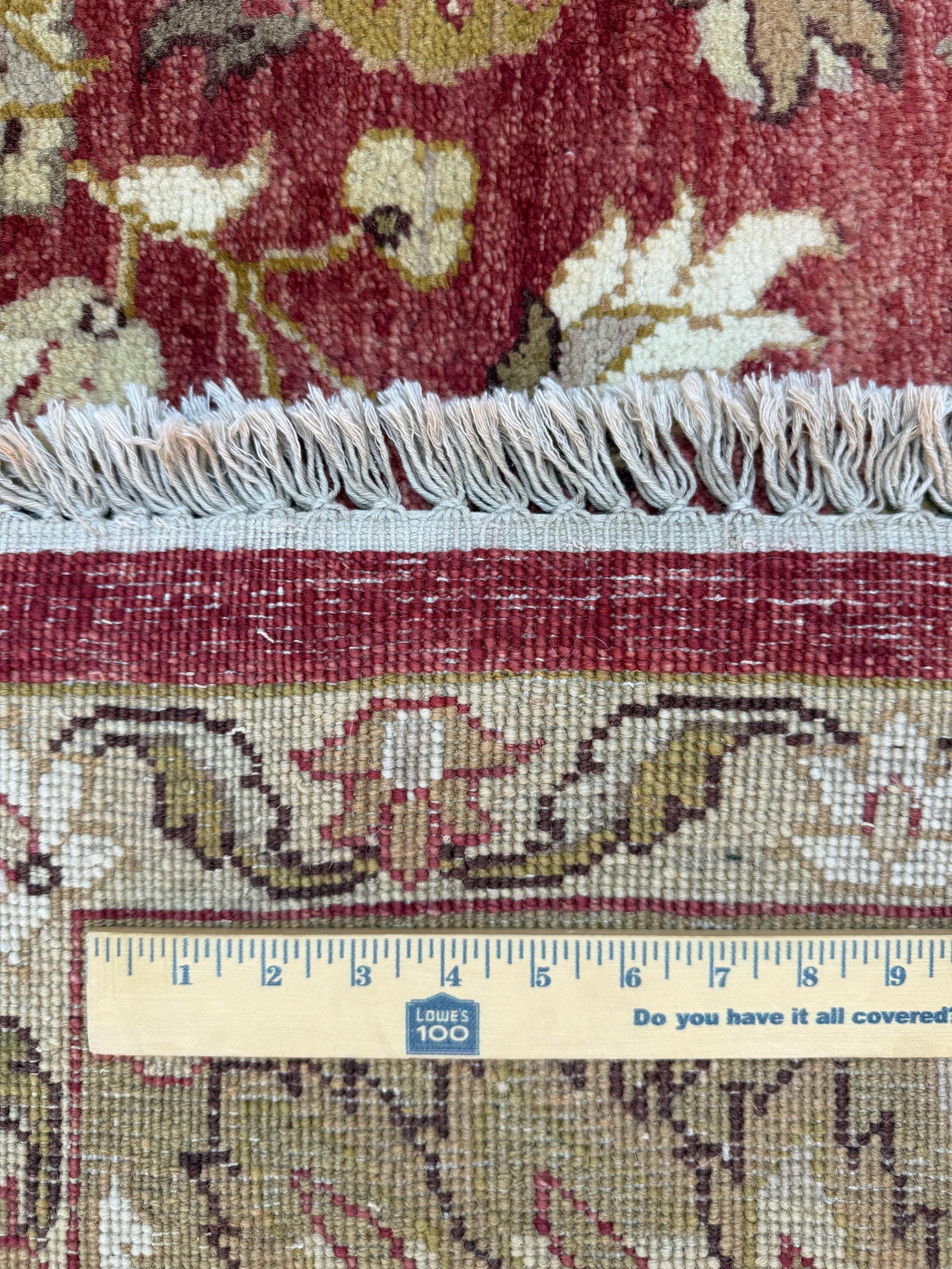 9x12 ft Tabriz Rug Oushak Style: Hand Knotted Wool Carpet with Rust & Olive Floral Design