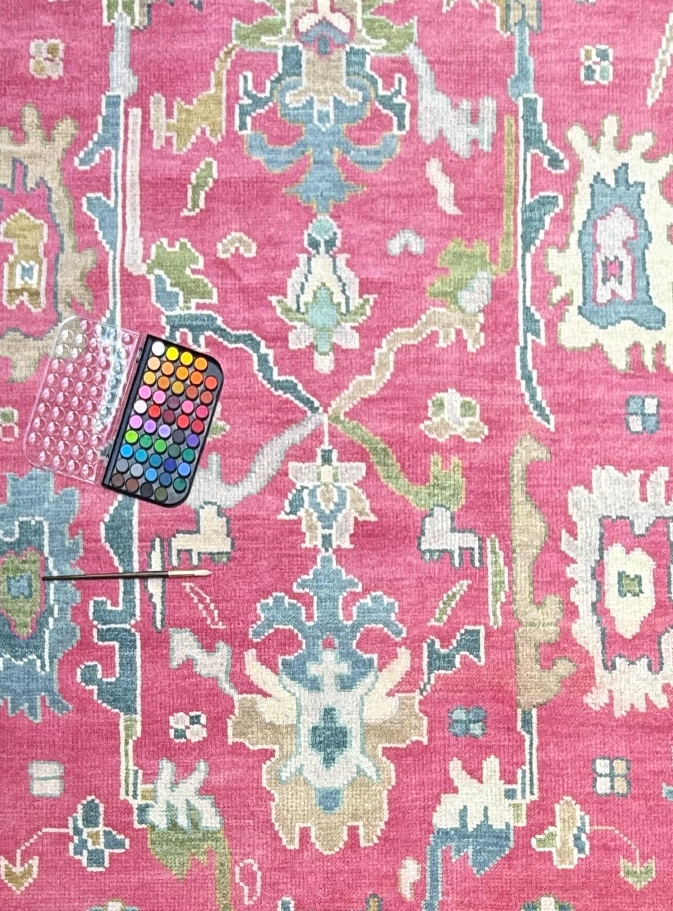 8x10 ft Pink Oushak Rug: Hand-Knotted Wool Turkish Boho Carpet