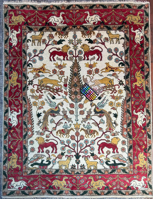 8x10 ft Handmade Oushak Wool Rug: Multicolored Tree of Life Design