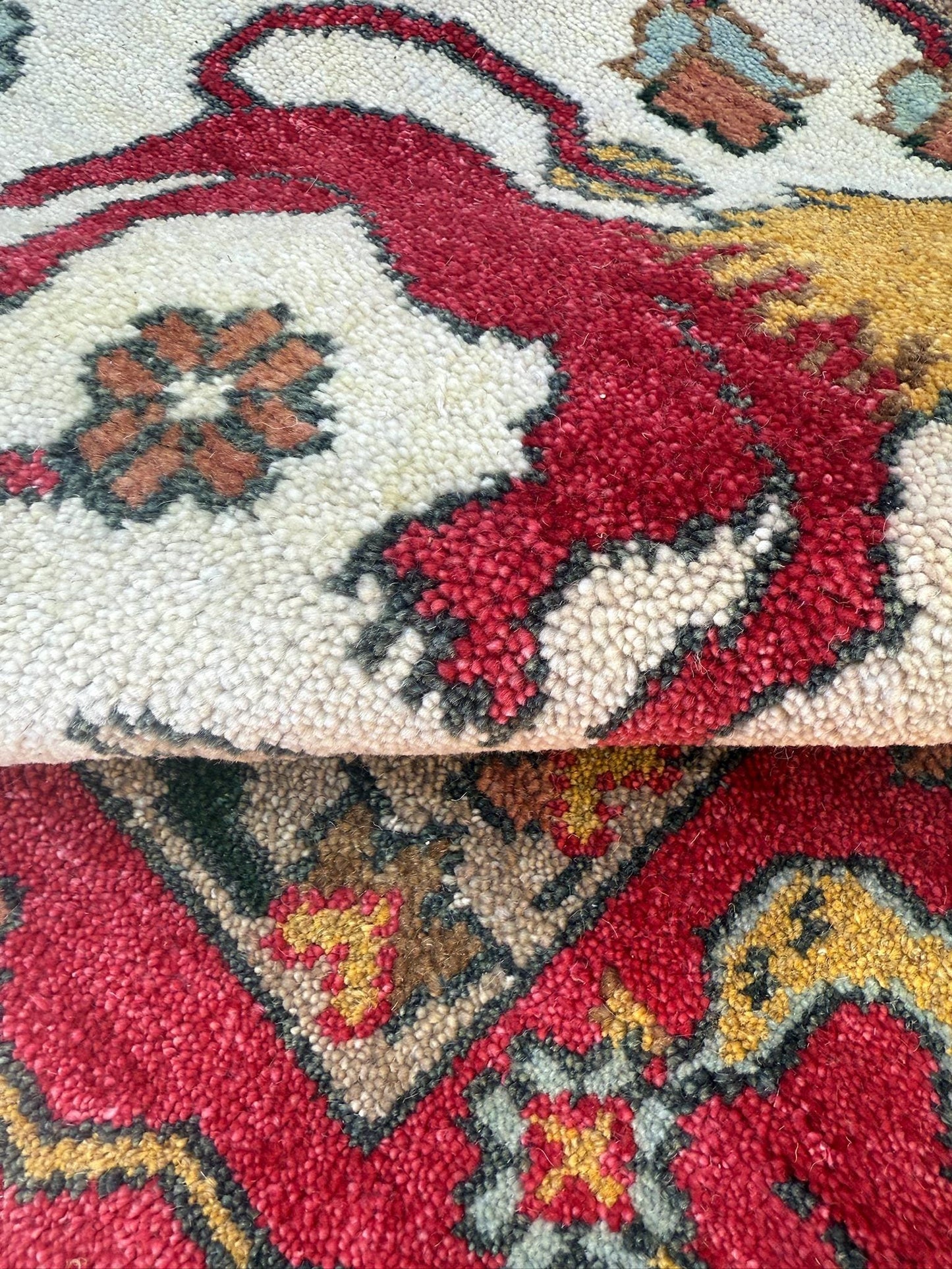 8x10 ft Handmade Oushak Wool Rug: Multicolored Tree of Life Design