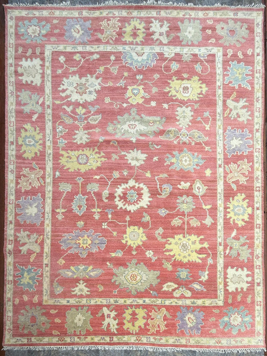 8x10 ft Handmade Turkish Oushak Wool Rug: Modern Bohemian Carpet