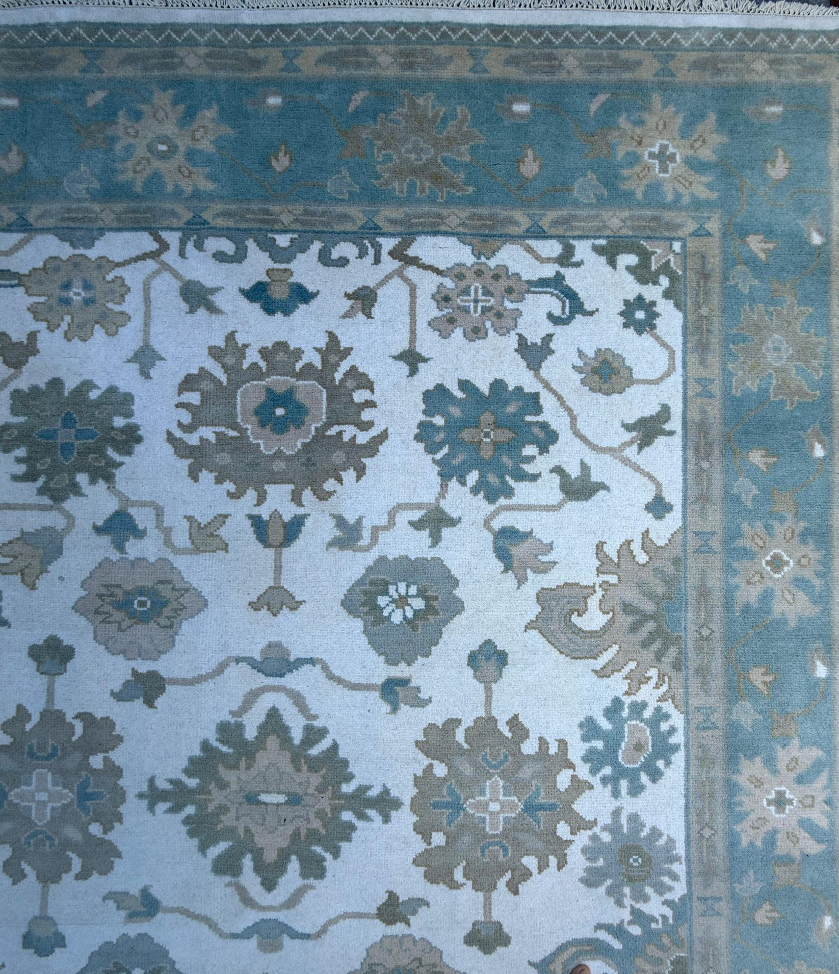 8x10 ft. Handmade Oushak Wool Rug: Modern Bohemian Carpet