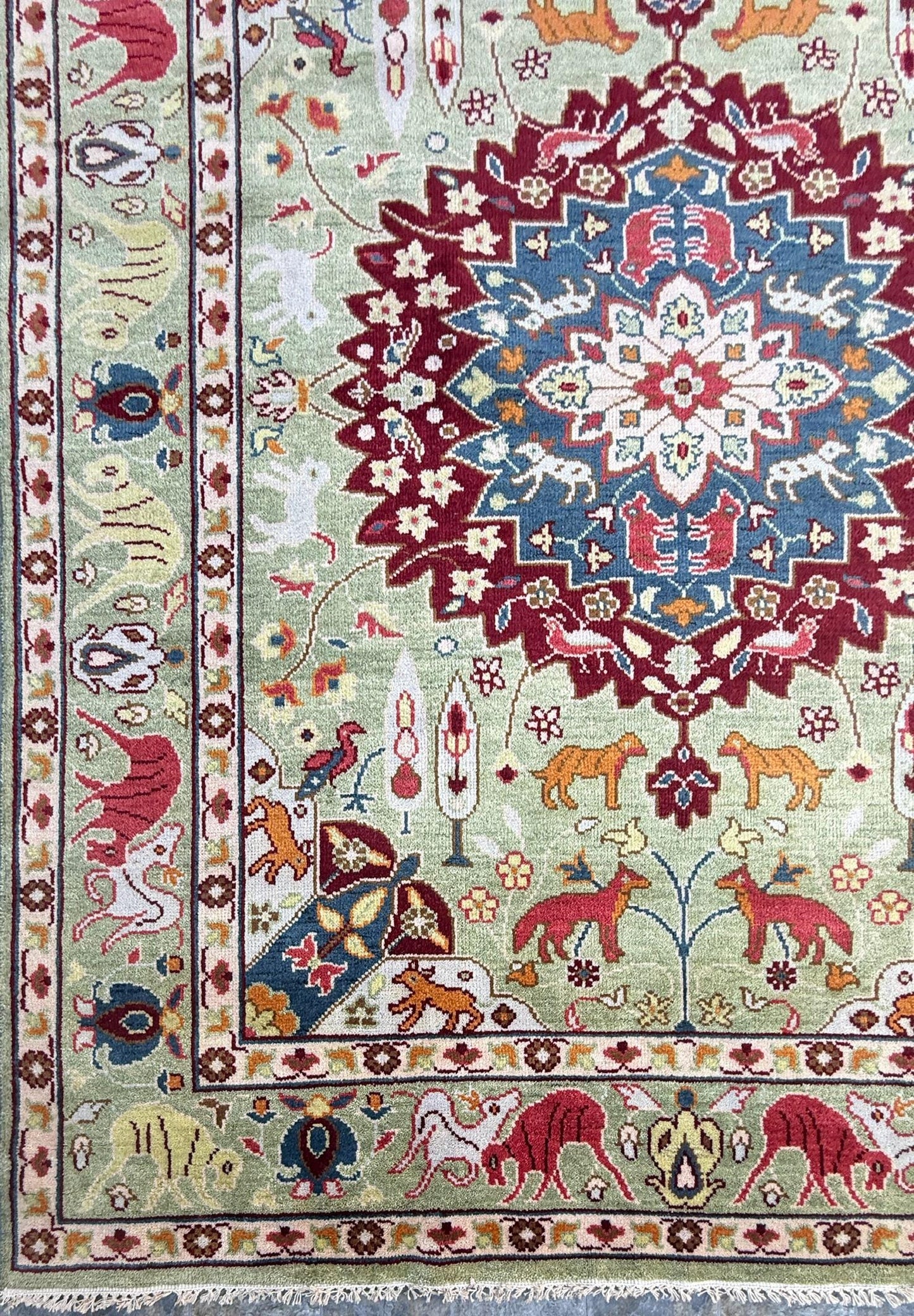 8x10 ft Hand-Knotted Oushak Wool Rug: Tree of Life Bohemian Carpet