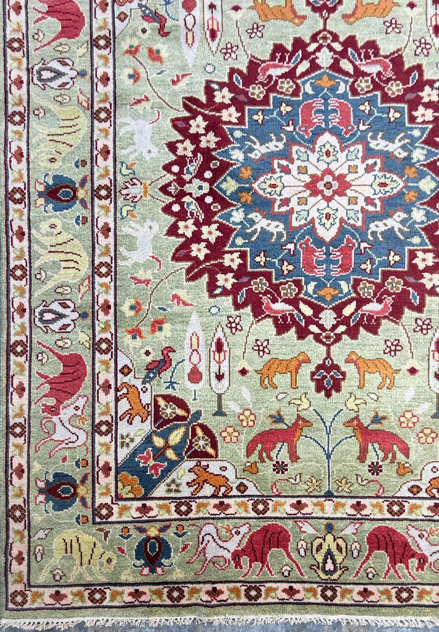 8x10 ft Hand-Knotted Oushak Wool Rug: Tree of Life Bohemian Carpet