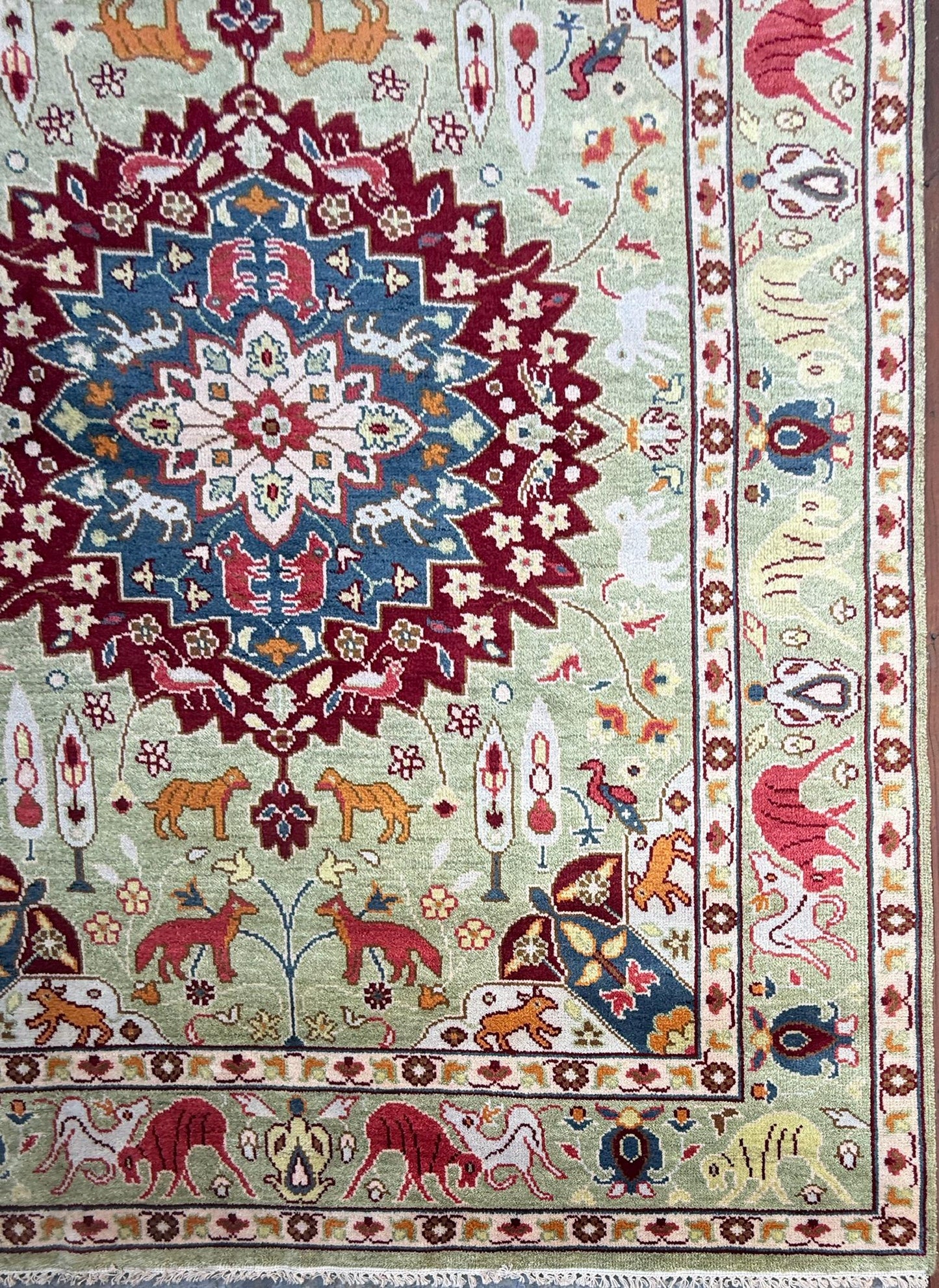 8x10 ft Hand-Knotted Oushak Wool Rug: Tree of Life Bohemian Carpet