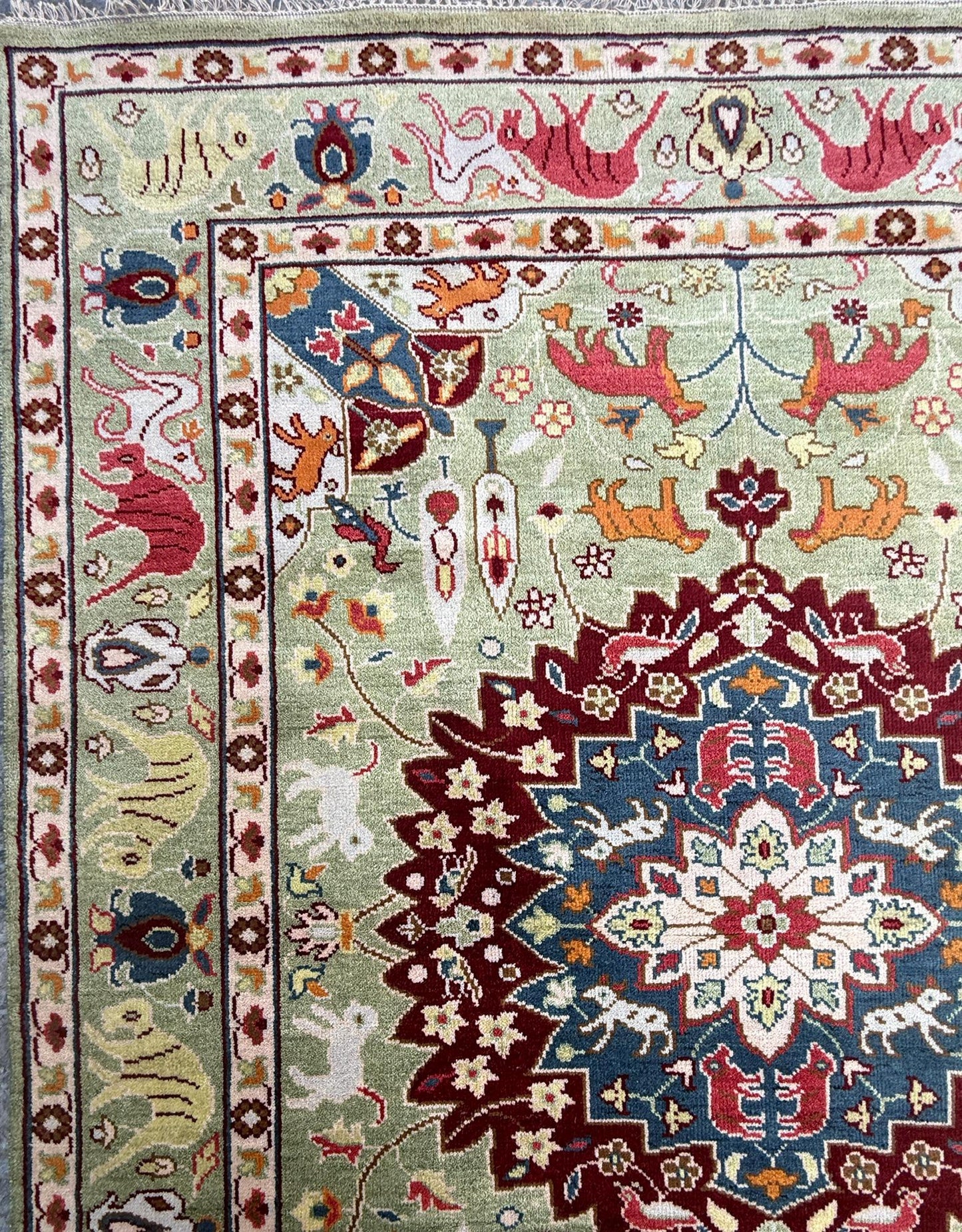 8x10 ft Hand-Knotted Oushak Wool Rug: Tree of Life Bohemian Carpet
