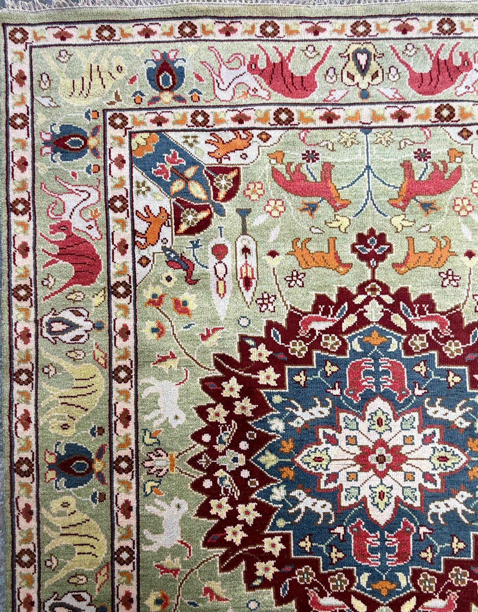 8x10 ft Hand-Knotted Oushak Wool Rug: Tree of Life Bohemian Carpet