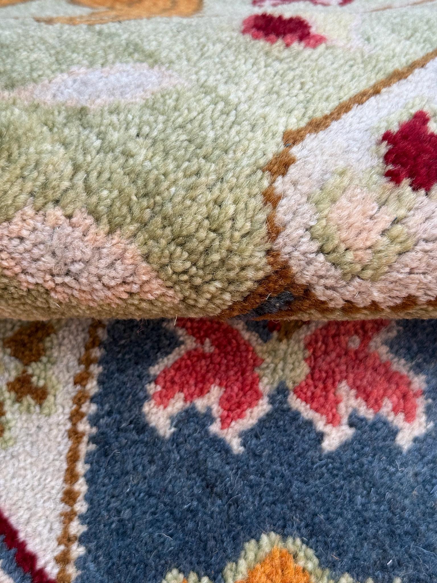 8x10 ft Hand-Knotted Oushak Wool Rug: Tree of Life Bohemian Carpet