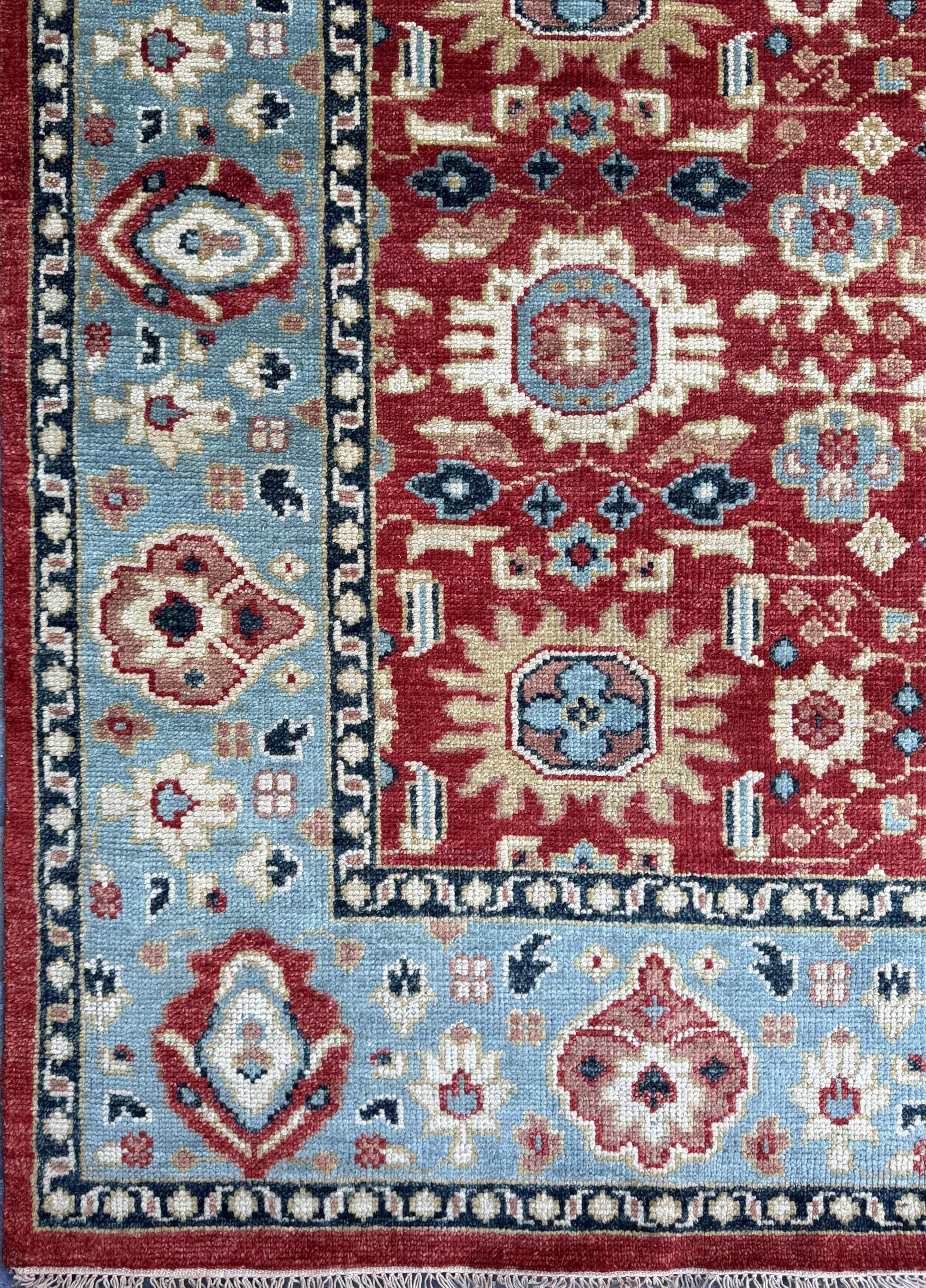 9x12 ft. Turkish Heriz Rug: Hand-Knotted Wool, Red & Blue Oushak Style