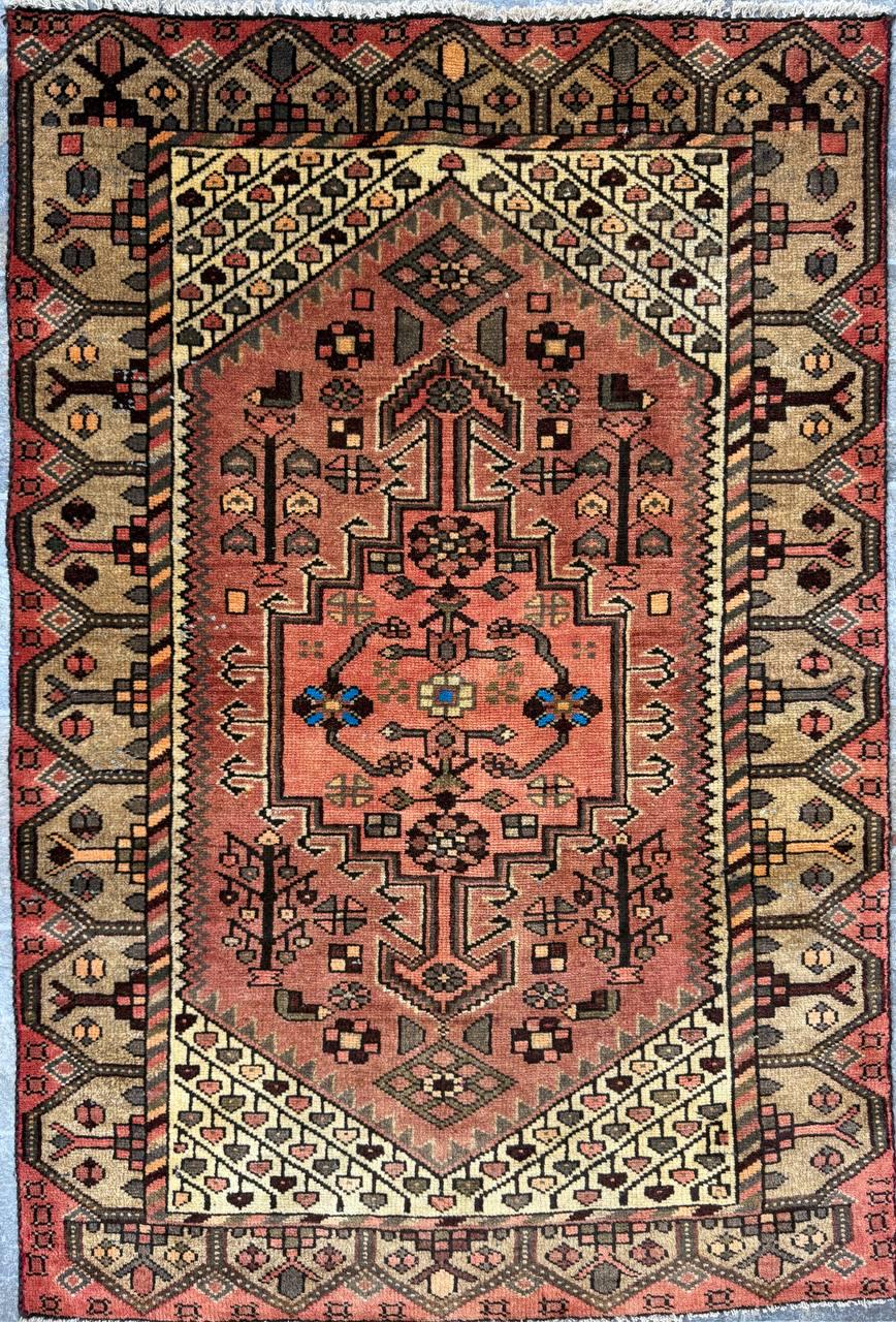 3x4 ft Geometric Village Rug, 1930s Vintage Hand Knotted Wool Carpet, Anatolian Oriental Small Area Rug
