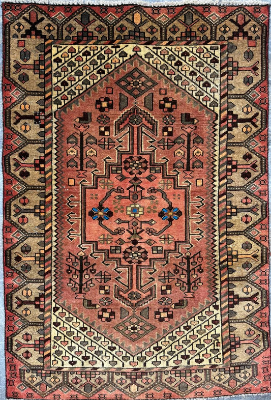 3x4 ft Geometric Village Rug, 1930s Vintage Hand Knotted Wool Carpet, Anatolian Oriental Small Area Rug