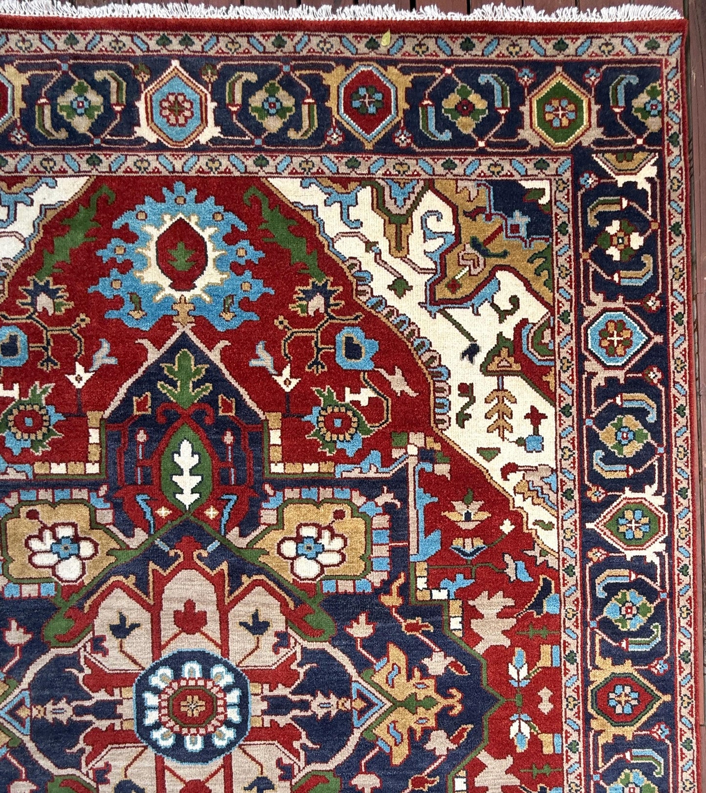 9x12 ft Heriz Rug: Hand-Knotted Wool Carpet, Contemporary Oriental Style