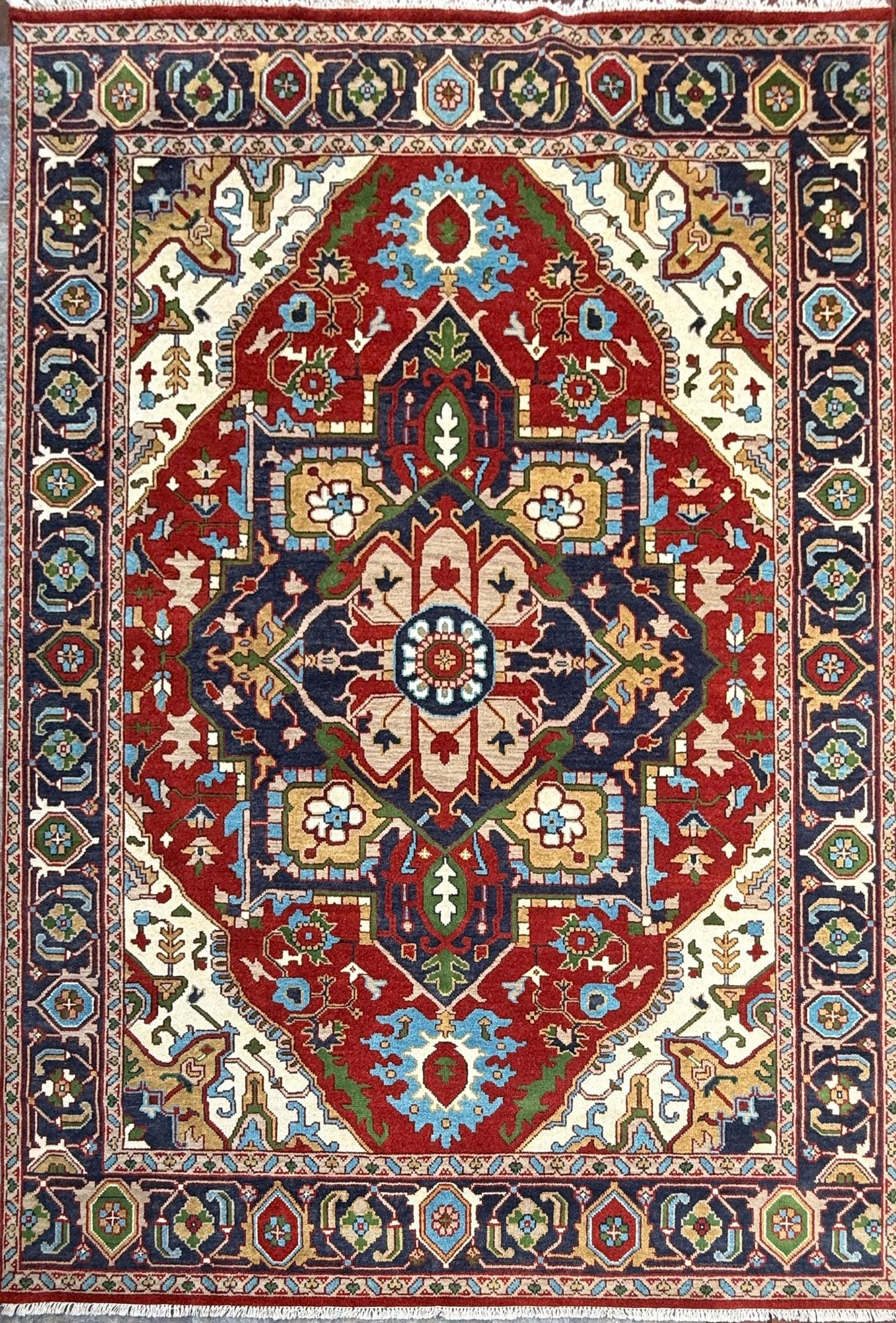 9x12 ft Heriz Rug: Hand-Knotted Wool Carpet, Contemporary Oriental Style