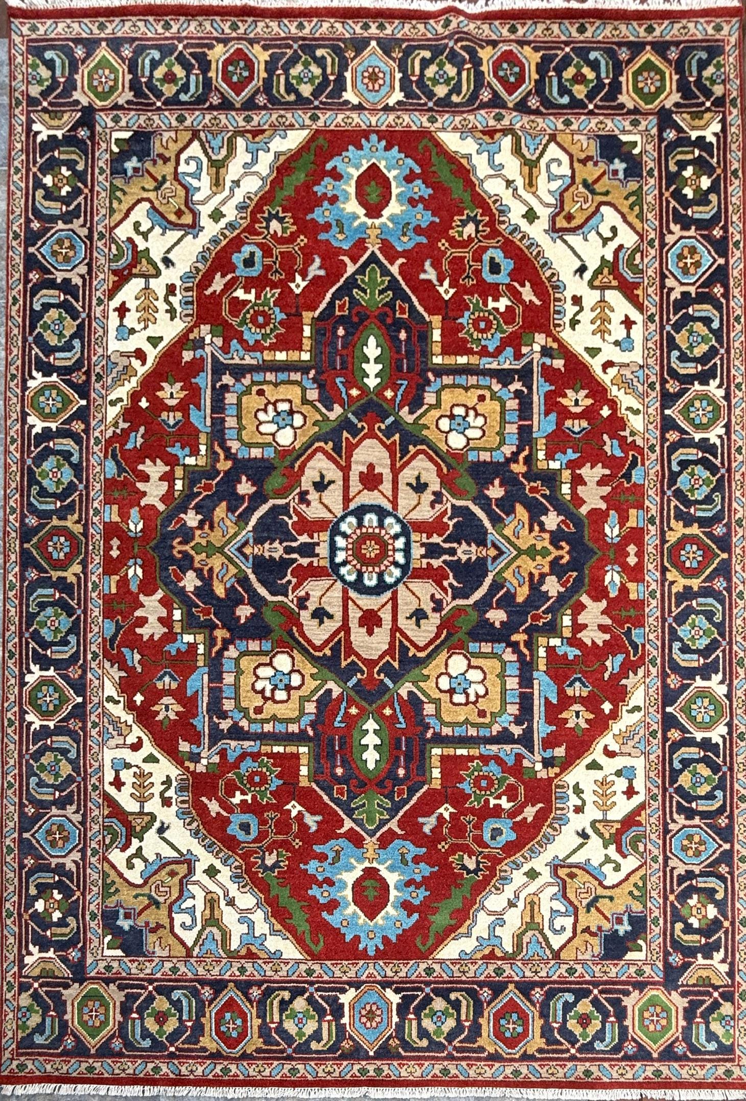 9x12 ft Heriz Rug: Hand-Knotted Wool Carpet, Contemporary Oriental Style