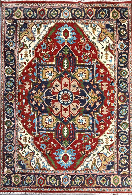 9x12 ft Heriz Rug: Hand-Knotted Wool Carpet, Contemporary Oriental Style