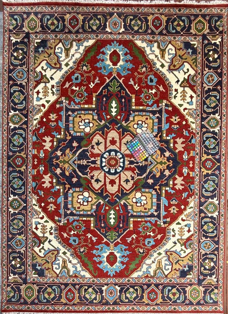 9x12 ft Heriz Rug: Hand-Knotted Wool Carpet, Contemporary Oriental Style