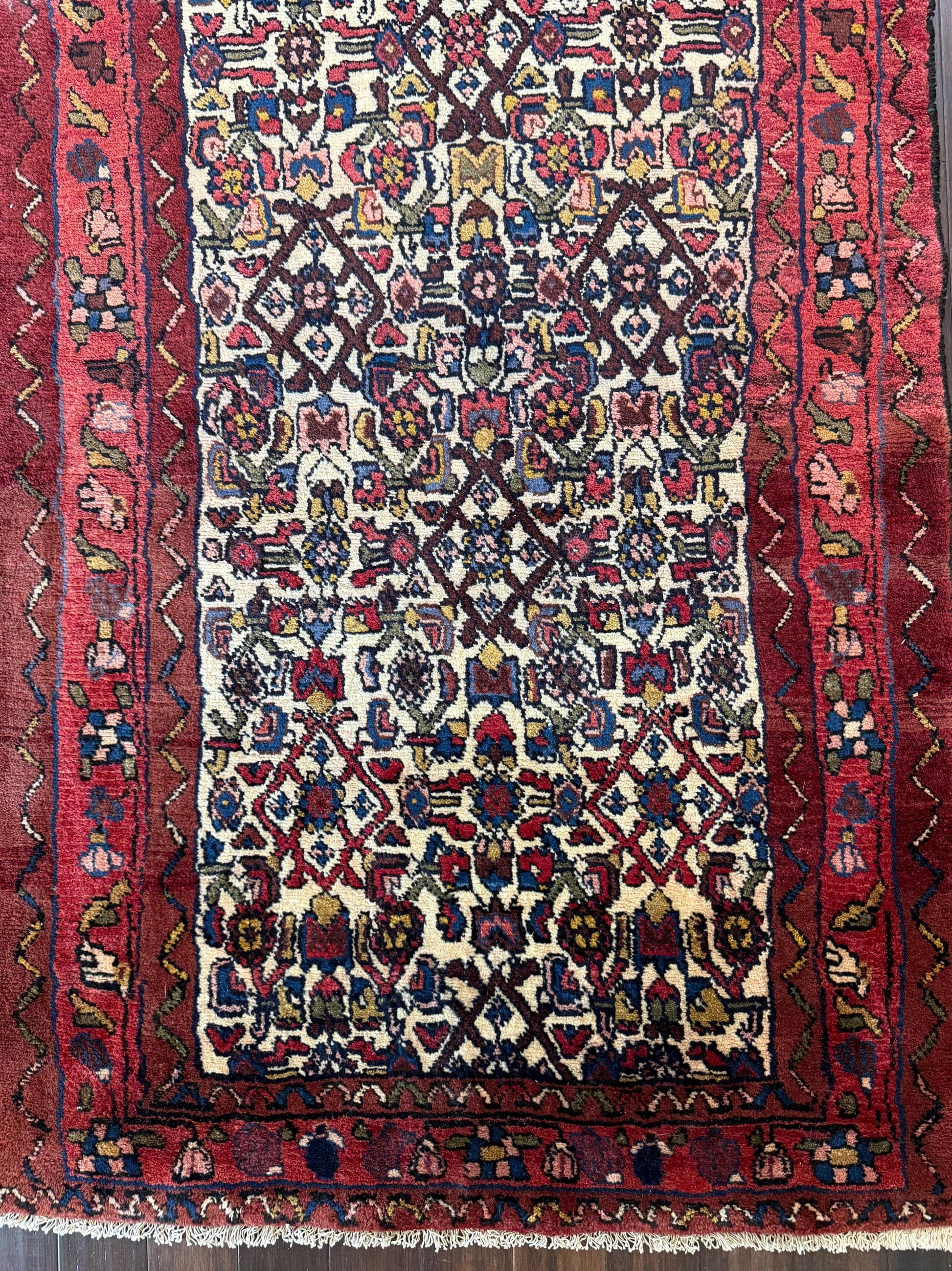 3x9 ft 1950s Vintage Anatolian Wool Runner Rug: Hand Knotted Wool Geometric Tribal Carpet, Village Hallway Rug
