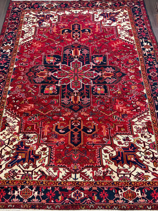 8x11 ft Heriz Wool Rug, Vintage Hand Knotted Oriental Carpet, Authentic Large Area Rug, c 1980s Approx 40 Years