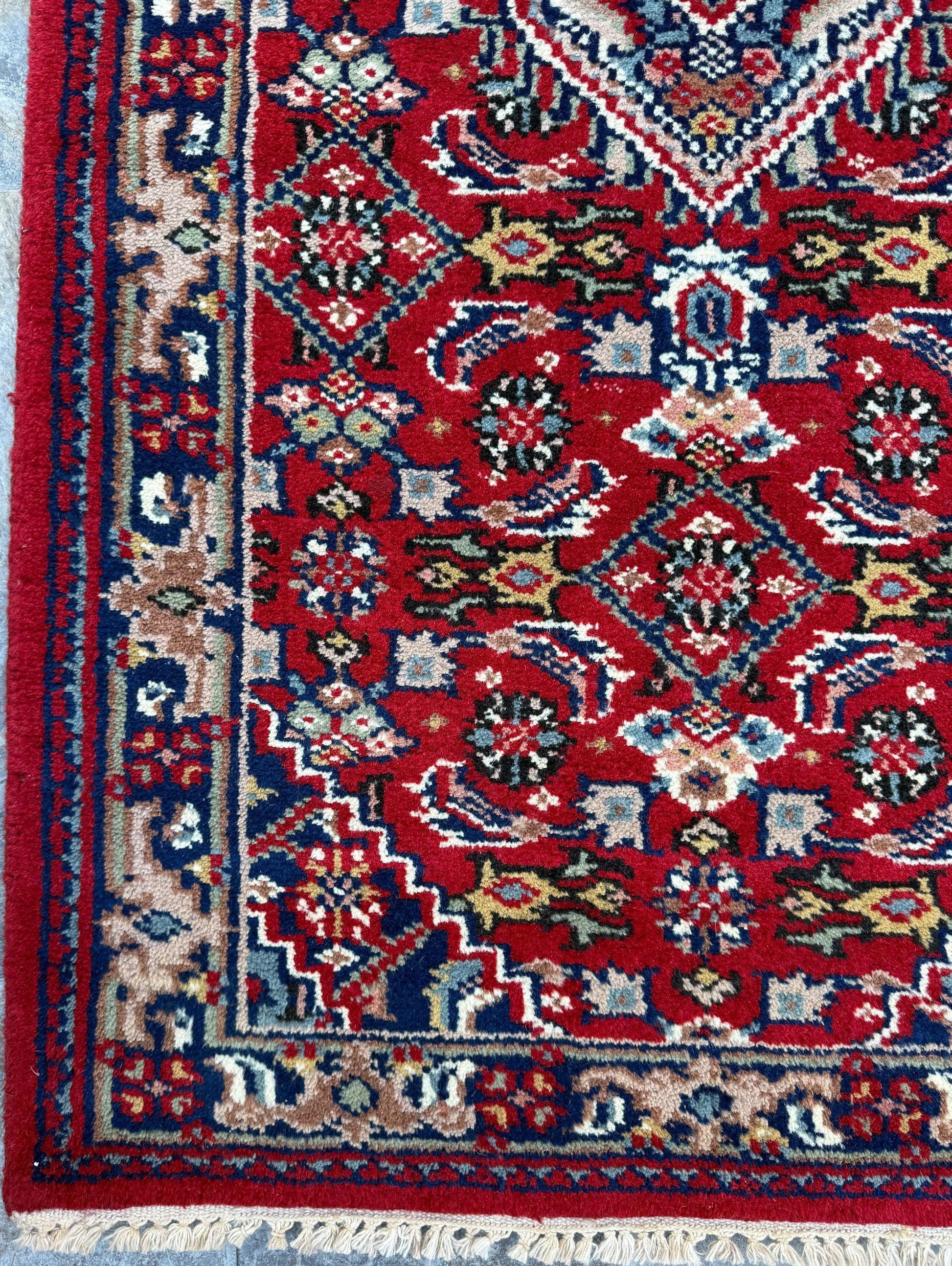 4.9x2.7 ft Vintage Hand Knotted Wool Rug: Bijour Tribal Design