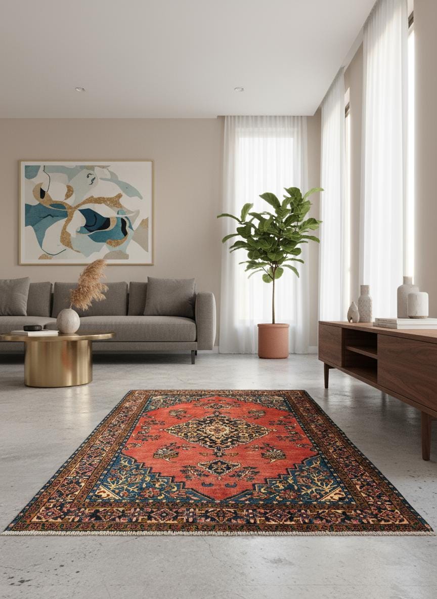 4.10x7.10 ft Geometric Village Rug, 1930s Vintage Hand Knotted Wool Carpet, Anatolian Oriental Area Rug